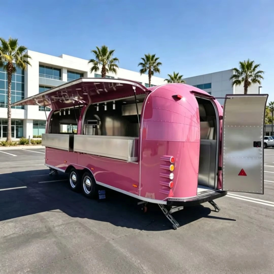 DOT/CE Certified Stainless Steel Concession Food Trailer Street Food Truck Fast Food Van Full Kitchen 1 Year Warranty 220V/110V