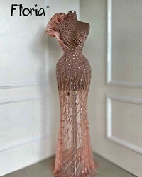 Blush Pink Beading Cocktail Dress Illusion Sheer Neck Mermaid Party Night Gowns Dubai Wedding Guest Dress Robes De Soirée