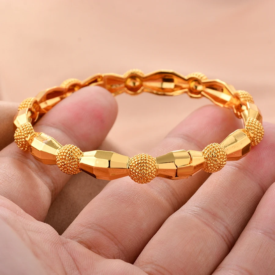 Dubai 24K Indian Gold Color Bangles For Women men Various Shapes Bracelet African Hiphop Jewellery Gifts