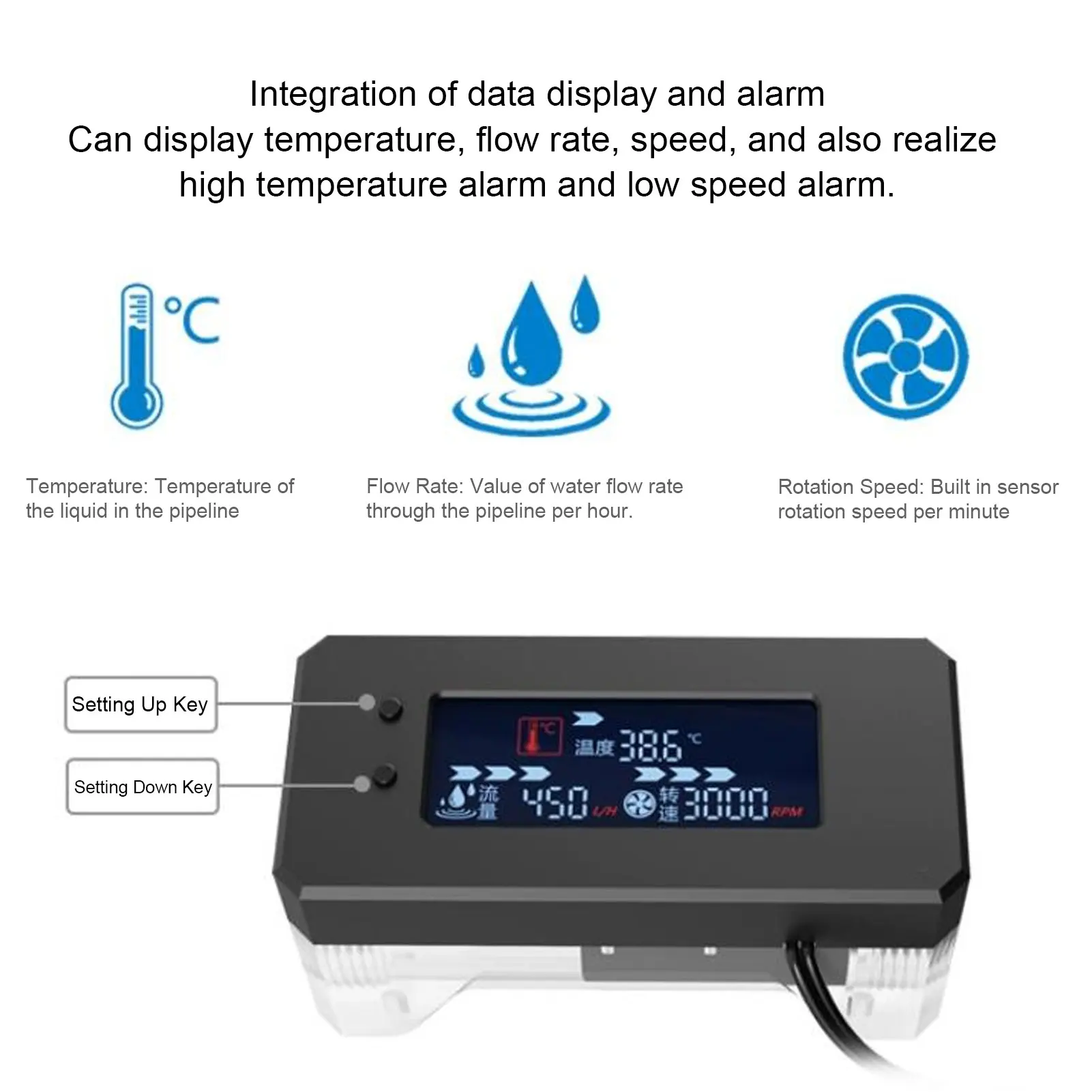Digital Coolant  Indicator Comprehensive Monitoring Rugged 3 Pin Interface Water Cooling  Meter Alarm for Industry