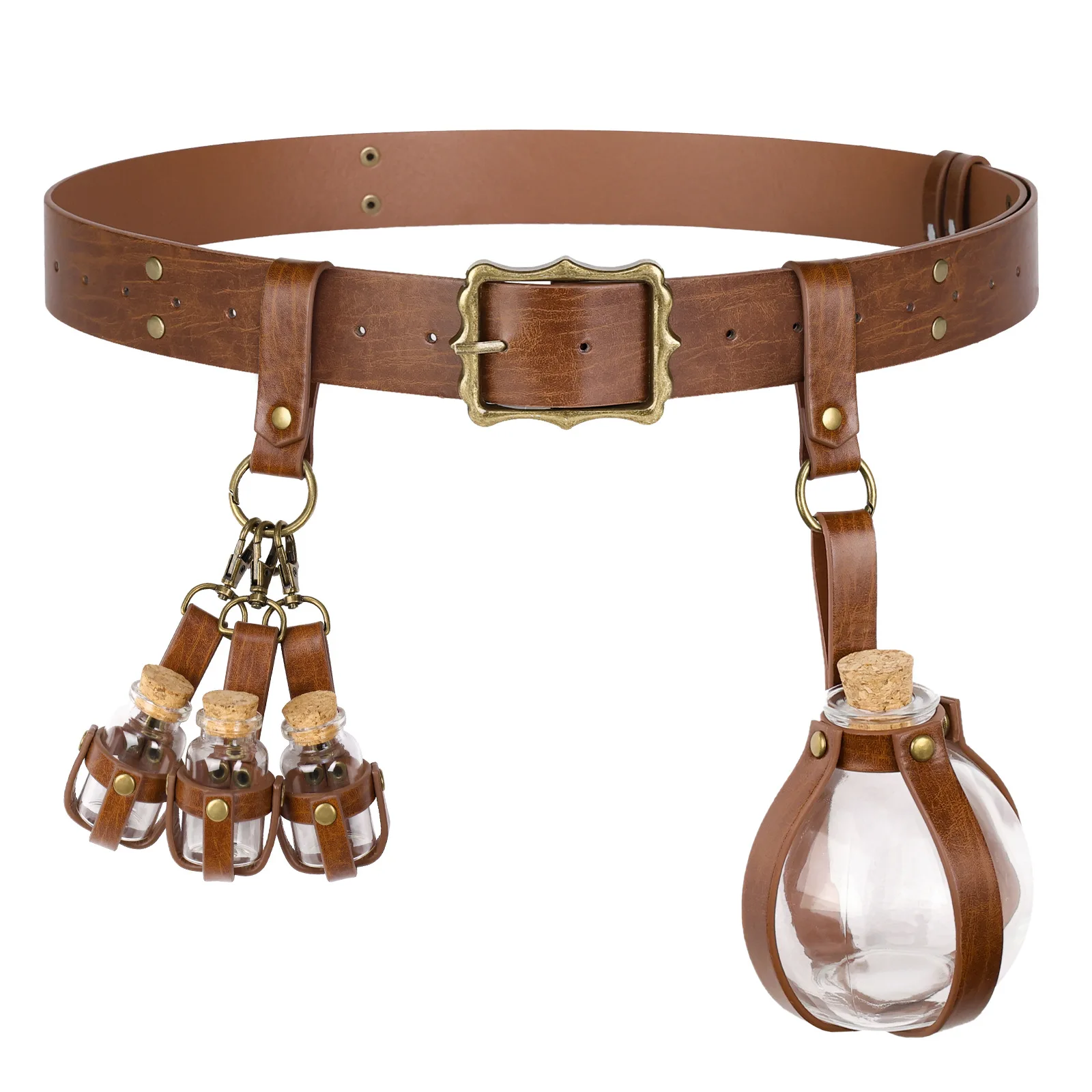 

Medieval PU Leather Belt with Glass Potions Alchemy Witch Wizard Viking Knight Costume Accessory Cosplay Props