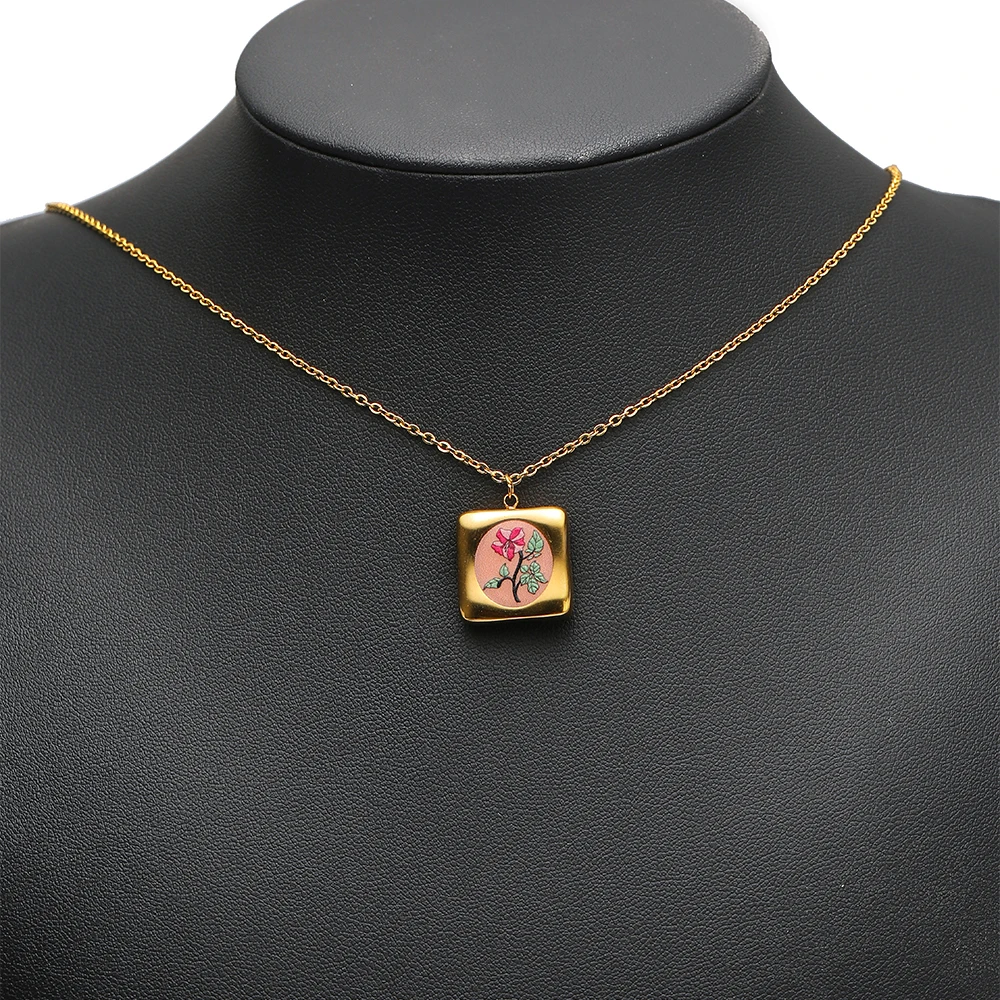 4 Stück Edelstahl-Emaille-Blumenanhänger, quadratische Charms für DIY-Schmuckherstellung für Frauen, Halsketten, Ohrringe, Fußkettchen, Zubehör in Großpackung – Detail 3