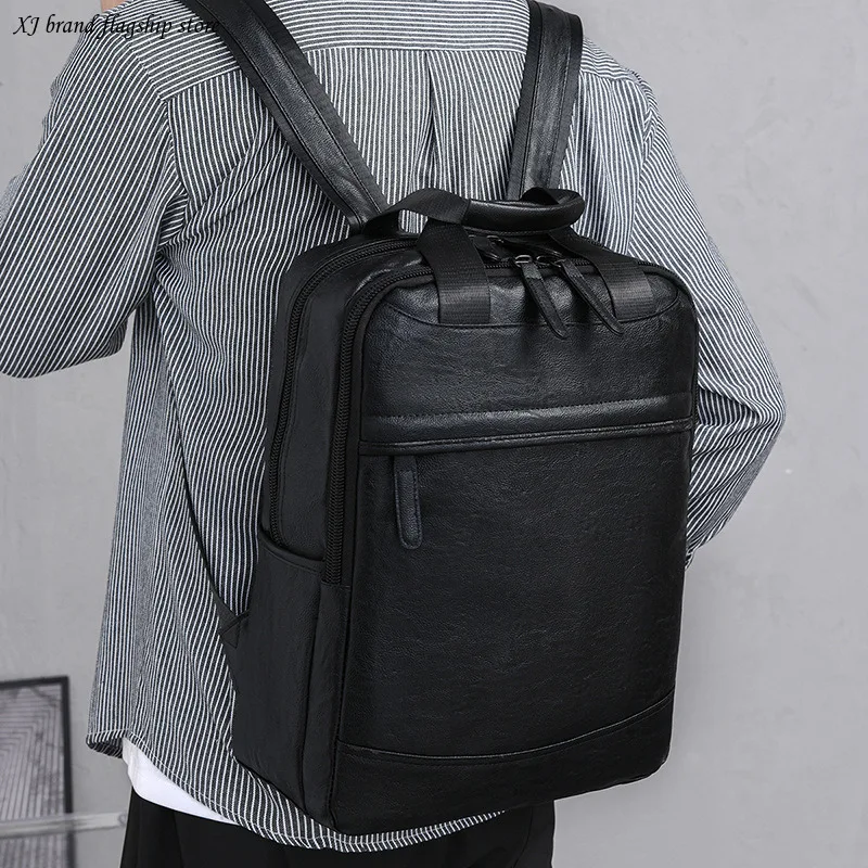 

New With Large Capacity Street Trend Leisure College Backpack PU Leather Shoulder Bag For Men back to school back to schoolanime