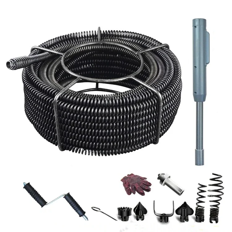 12M Household Drain Pipe Dredger Sewer Dredging Machine Extension Spring Set Compression Spring With Crank For 40-100MM Pipe