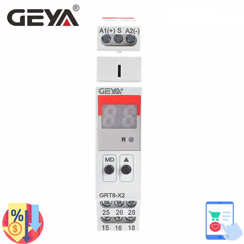 

GEYA GRT8-X Digital Setting Multifunction Time Relay 20 Functions 16A AC/DC12V-240V Wide Range Voltage