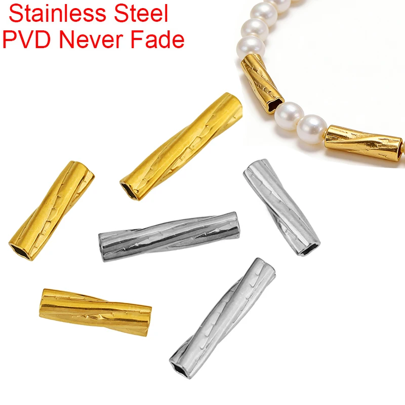 10pcs Stainless Steel Large Big Hole Tube Beads PVD Never Fade 15mm 20mm Necklace Spacer Beads For Diy Bracelet Jewelry Findings