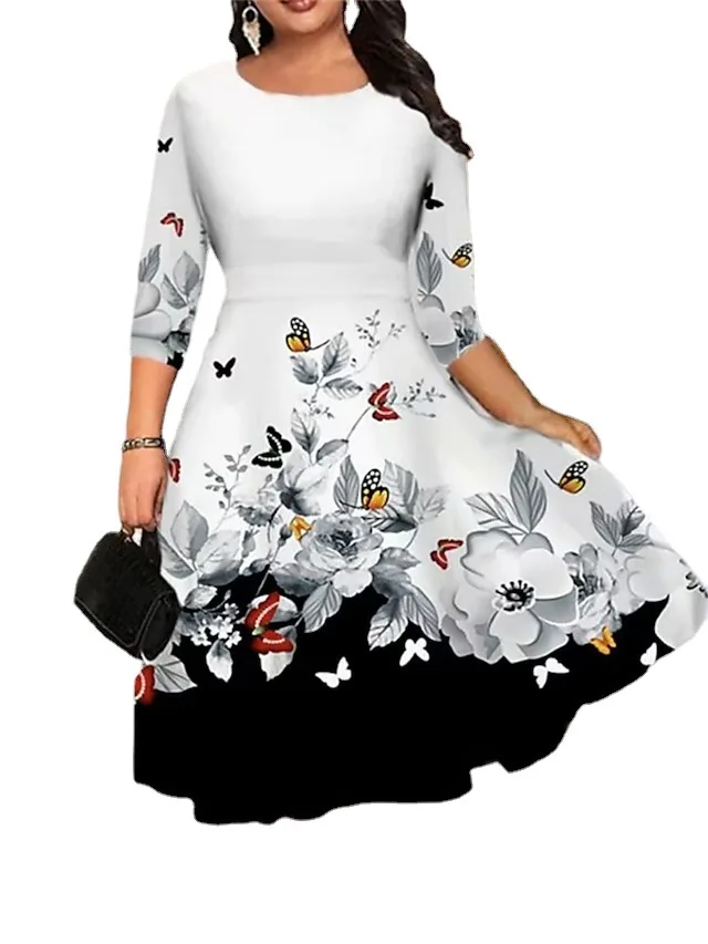 

Новое женское платье больших размеров 2025 года с цветочным принтом, весна-лето, V-образный вырез, длинный рукав, элегантное женское макси-платье, уличная одежда, Vestidos 5XL