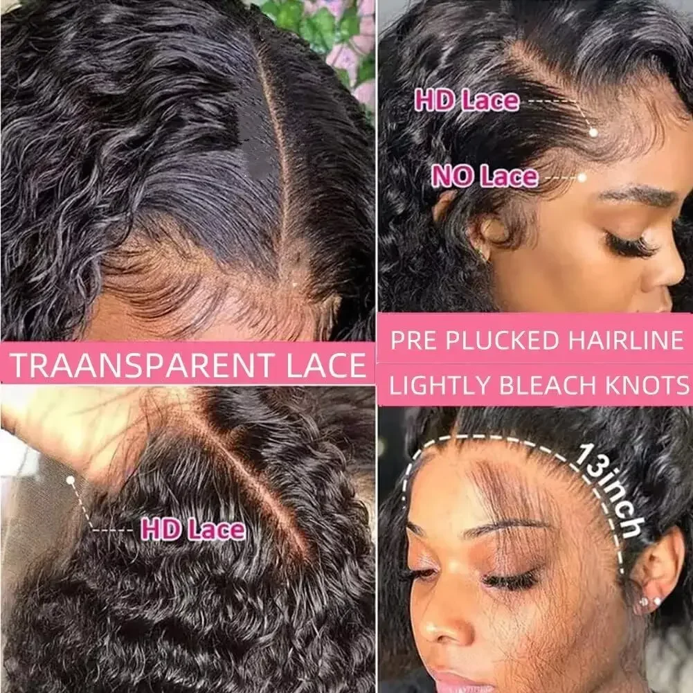 Deep Wave Short Bob Wigs 100% Brazilian Virgin Human Hair  HD Lace Frontal Wigs Pre Plucked Natural Closure 200% Density