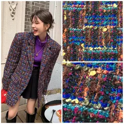 Fashionable New Color Coffee Color Loop Classic Fabric Plaid Weave High-grade Clothing Coat Woolen Woolen Tweed Brocade Fabric
