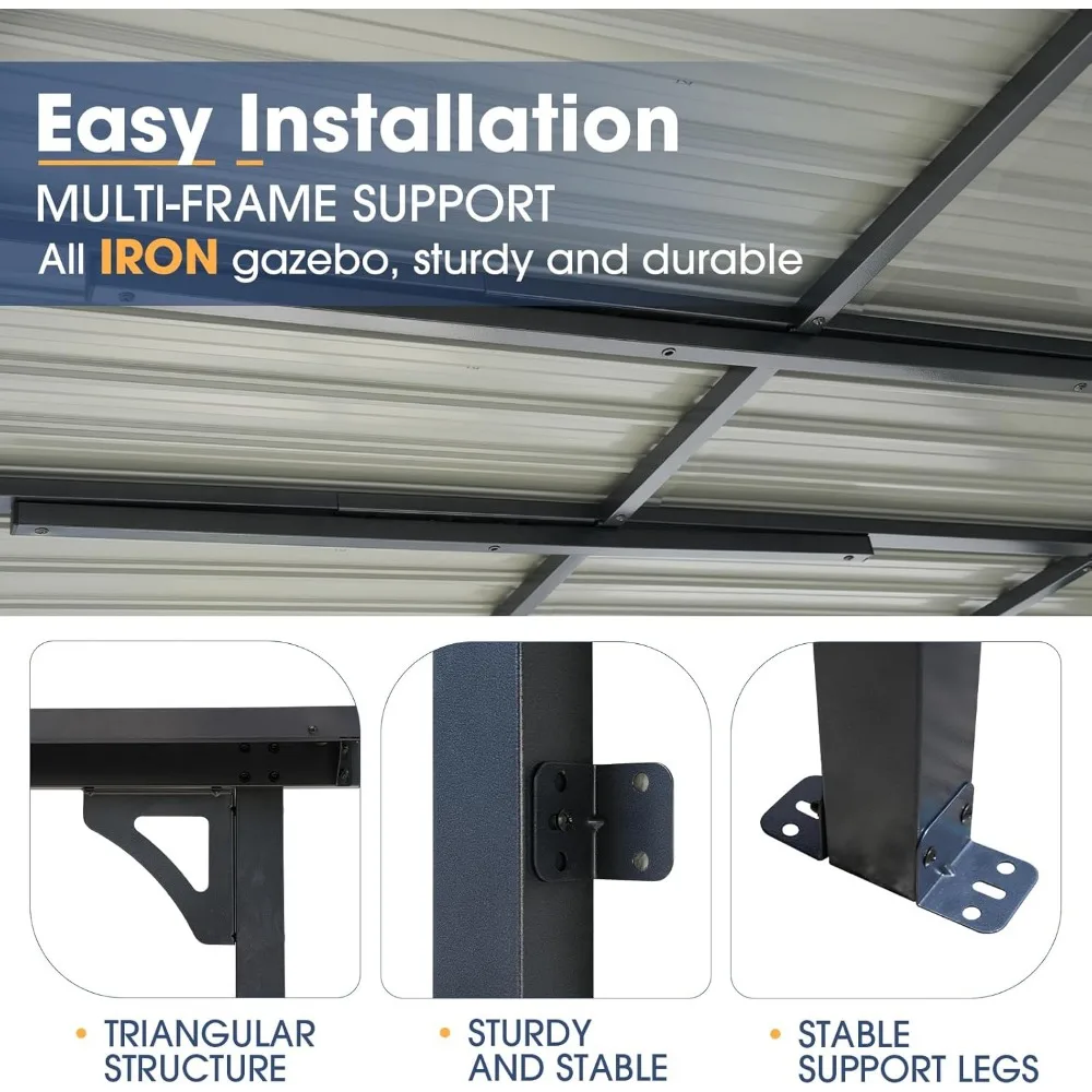 Patio All-Iron Gazebo,Hard Top Lean to Gazebo Pergola with Roof,Wall Mounted Heavy Duty Awnings, for Outdoor, Backyard