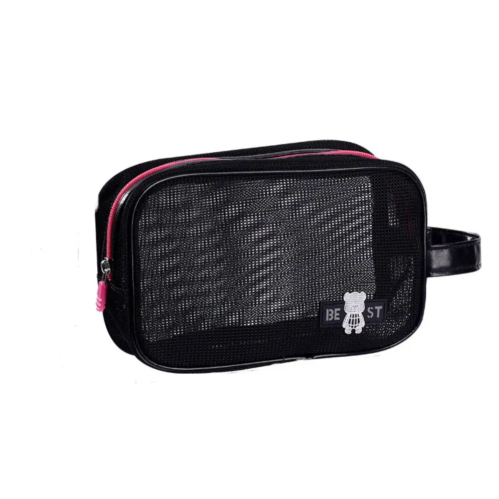 

Cute Zipper Mesh Makeup Bag Toiletry Bag Organizer Case Transparent Cosmetic Bag Large Capacity Toiletry Storage Bag Girls