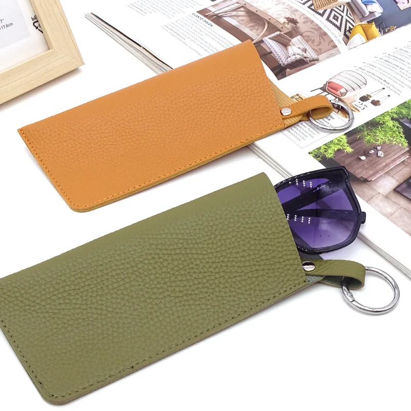 ポータブル吊り下げメガネ収納袋 PU シンプルなサングラスサングラスバッグキーリングメガネ吊り下げバッグ