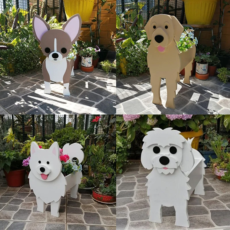 Maceta de flores en forma de perro para jardín, contenedor de plantas, soporte para Bulldog, caniche, Corgi, decoración al aire libre, Terrier,