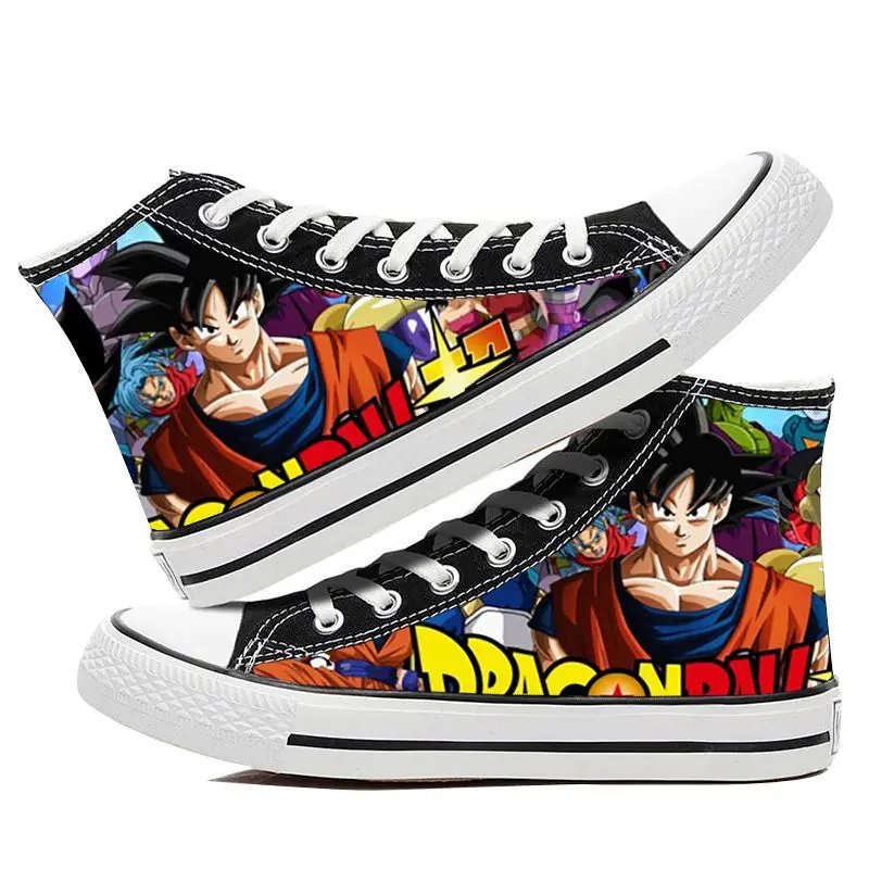 Dragon Ball Son Goku Anime Summer Canvas Shoes Students Hand-Painted Printed Flat Shoes Children Breathable High-Top Sneakers