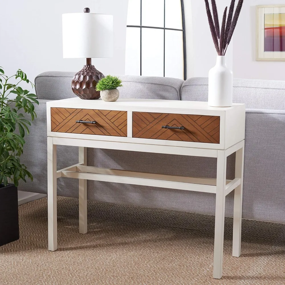 

Home Collection Ajana Distressed White and Honey Brown 2-Drawer Console Table, 0