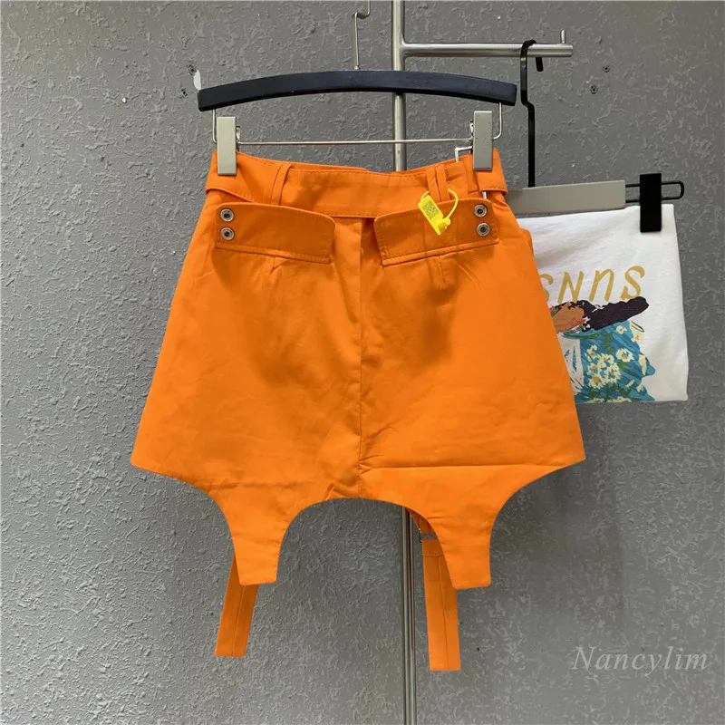 Harajuku Orange Skirt Women 2023 Summer New High Waist Casual Sports Skirts Sexy A- Line Short Mini Jupe Femme with Belt