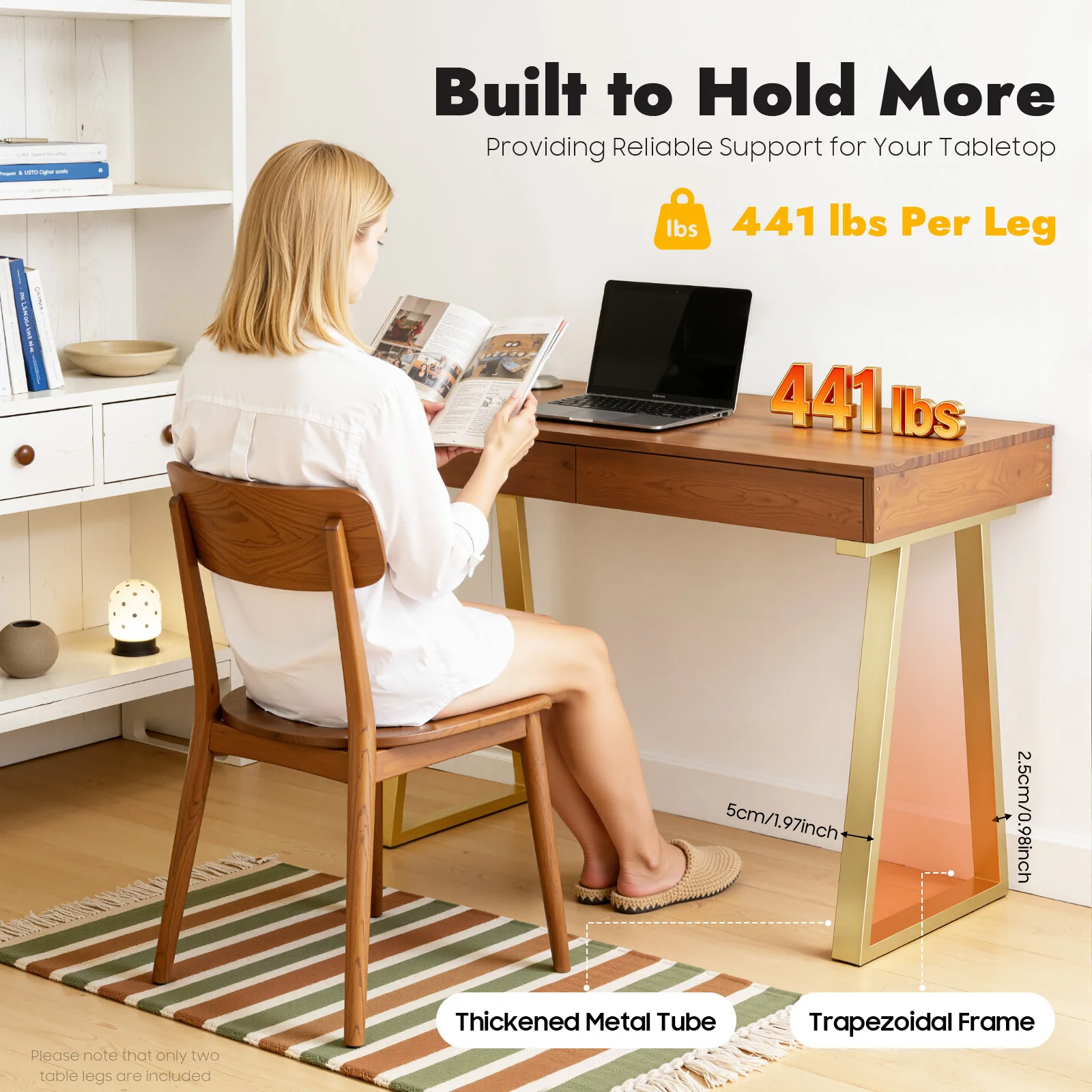 2Pcs Gold Trapezoid Metal Table Legs, 28In Heavy Duty DIY Furniture Legs With Non-Slip Foot Pads, High Temperature Baking Paint Table Support For Dining Table, Coffee Table, Desk