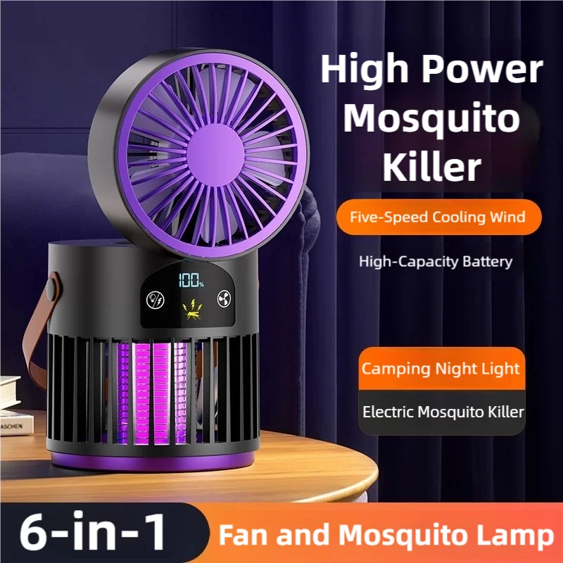 TINSOL6-in-1 Home Mosquito Killer Lamp Small Fan Night Light Electric Mosquito Zapper Outdoor Mosquito Attractor Trap