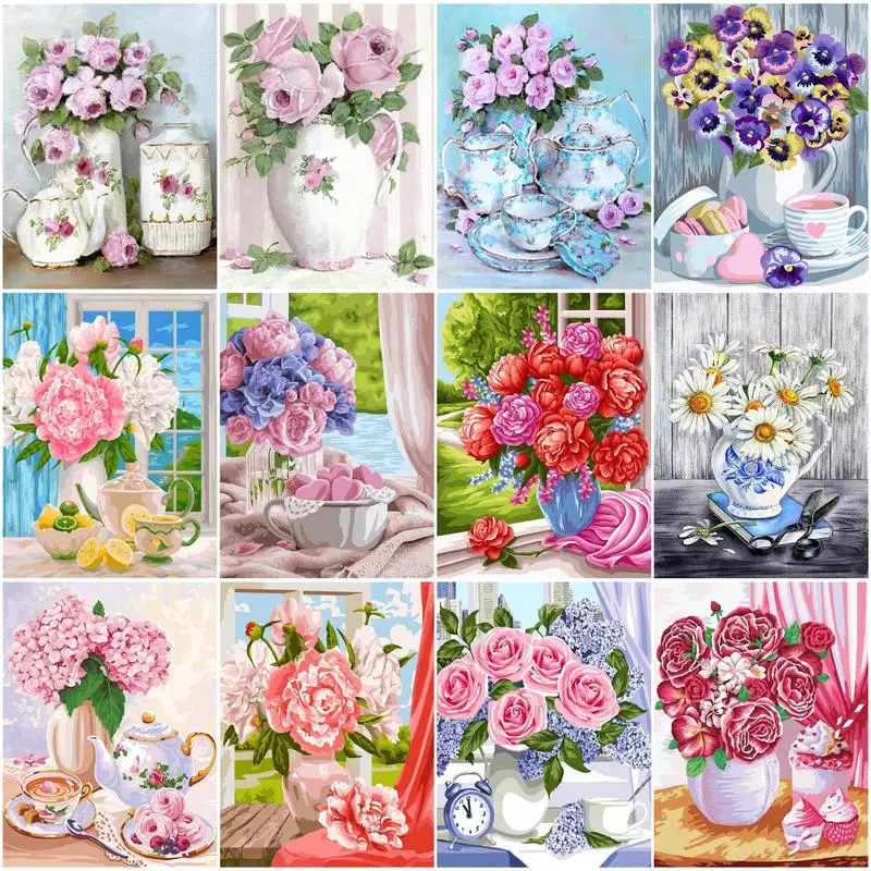 

CHENISTORY Oil Painting By Number Flower Vase Adults Crafts Pictures By Numbers Flower Number Painting Wall Art