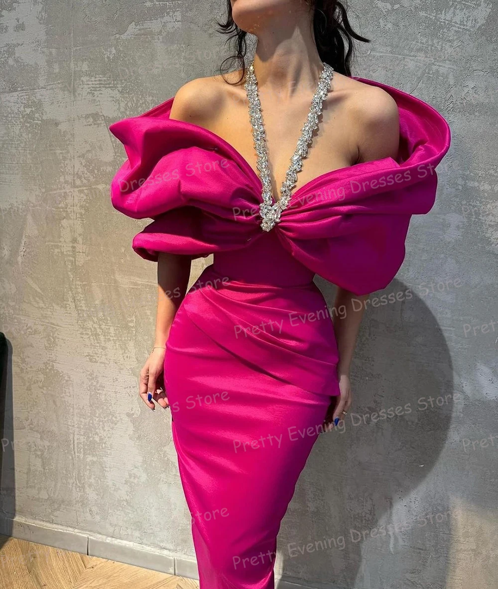 Luxury Beading 2024 Evening Dresses Women's Mermaid Sexy Off Shoulder Prom Gowns Pleat Satin Fashion Party Vestido De Noche Gala