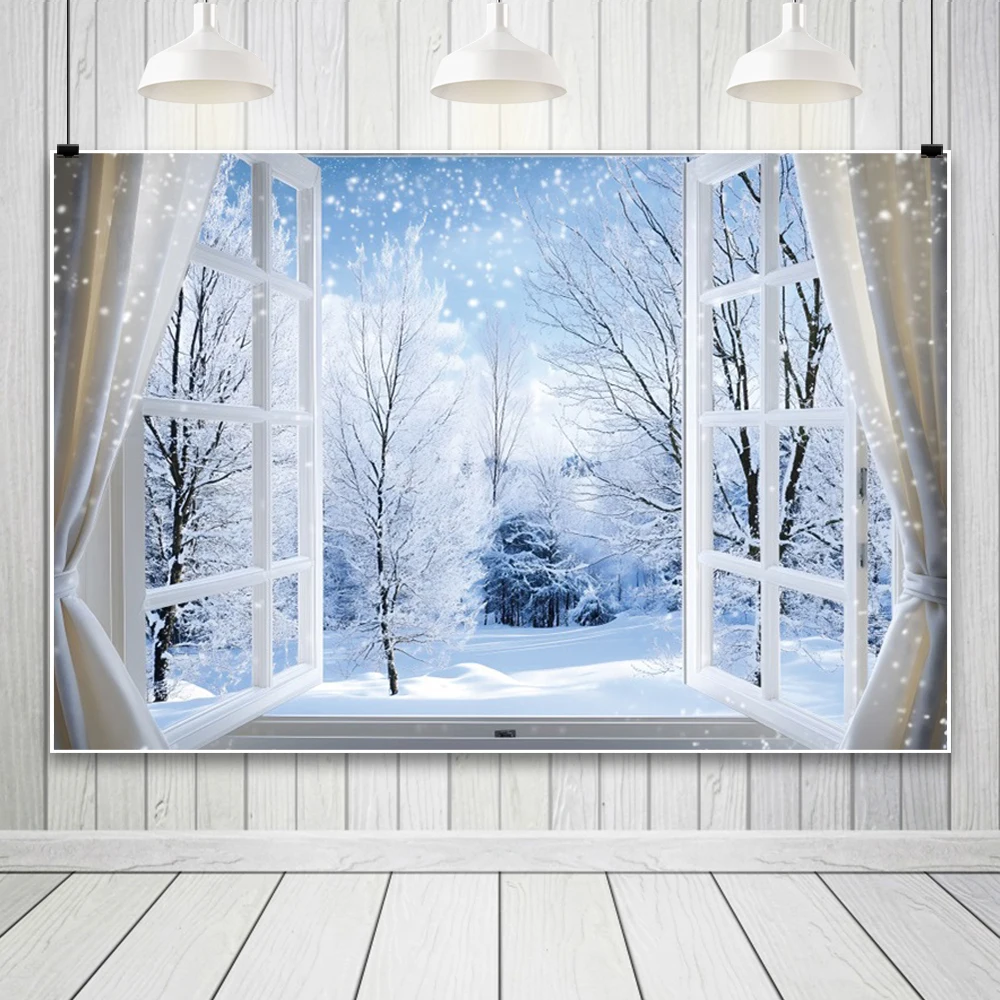 خلفية نافذة غابة الثلج الشتوية ، ديكور جداري لغرفة المعيشة ، خلفية تصوير صورة عائلية ، دعامة تصوير فوتوغرافي ، استوديو فوتوغرافي