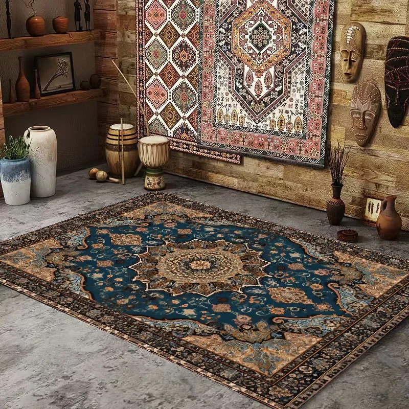 Persian American Retro Carpet Large Area Living Room Decoration Home Ethnic Style Bedroom Rug Cloakroom Lounge Soft Mat Washable