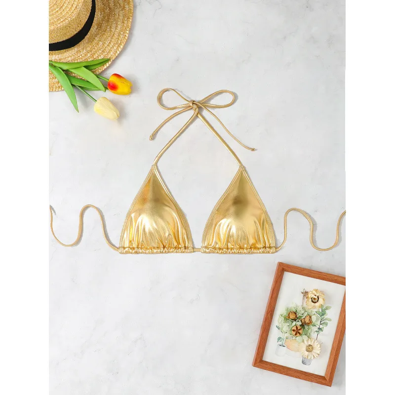 2025年夏新作水着 レディース パテントレザー生地 セクシー ホルターネック 無地 ビキニ水着