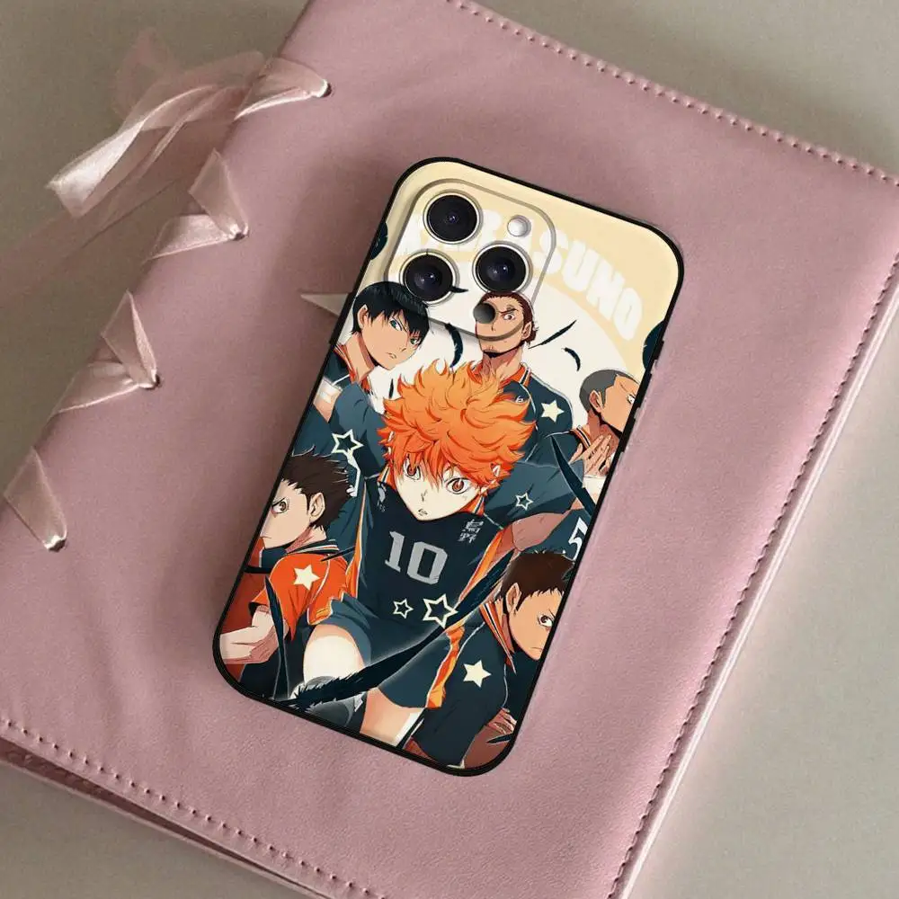 Haikyuu High School Volleyball Phone Case Black Shell For IPhone 16/15/13/14 Pro Max 11Plus/X/Xr/Xs Max/12mini Compatible Models