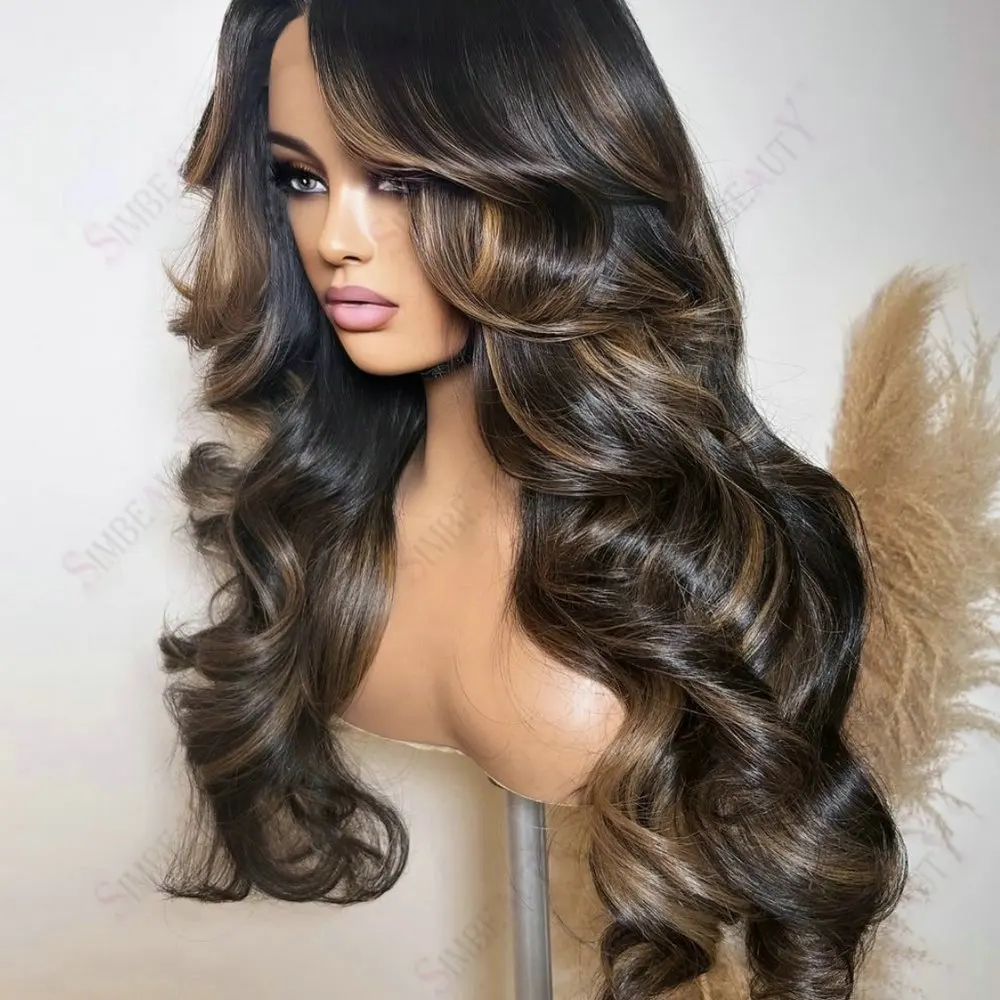 Body Wave 1x4 U Part Wigs Remy Human Hair Highlight Ash Brown for Black Women Glueless V Part Full Machine Made Wigs with Clips