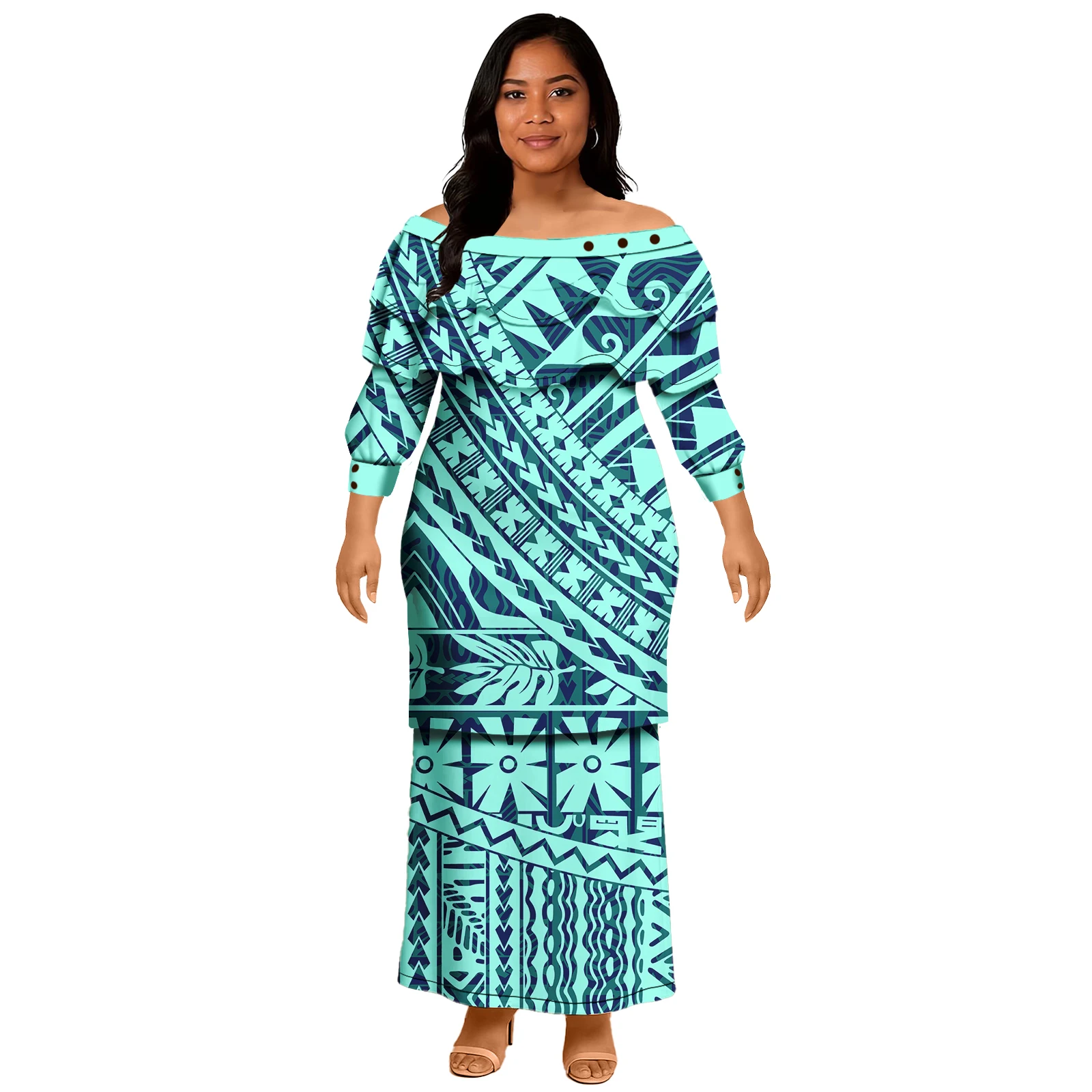 Abito Puletasi Polinesiano Samoa Design Tribale Set da Due Pezzi Puletasi Lady
