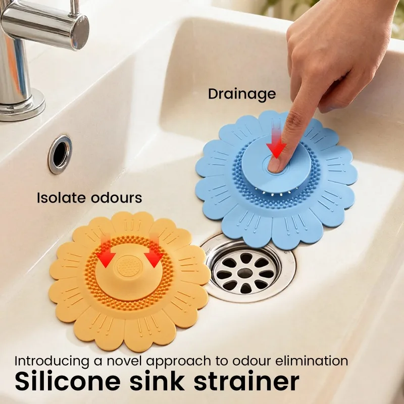 Sunflower Silicone Sink Drain Cover, Anti Odor Floor Drain Stopper, Hair Catcher Filter Mat for Bathroom Kitchen Sink