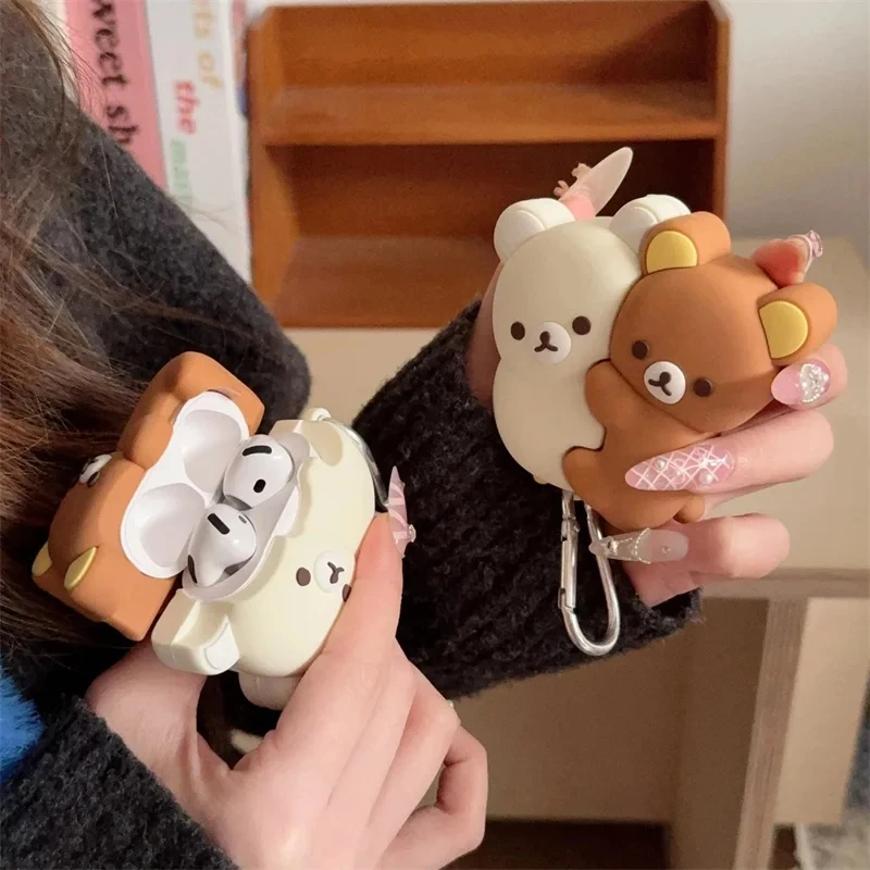Funda For Airpods Pro 3 2025 USB-C Cover Cute 3D Cartoon Hug Rilakkuma Bear Silicone Headphone Case for Airpods 1 2 3 4 pro pro2 view 4