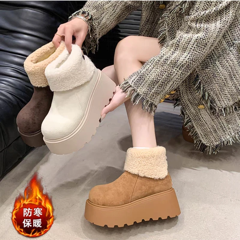 

New women's winter heightening snow boots thick-soled Australian leather thermal ankle boots fur luxury snow boots