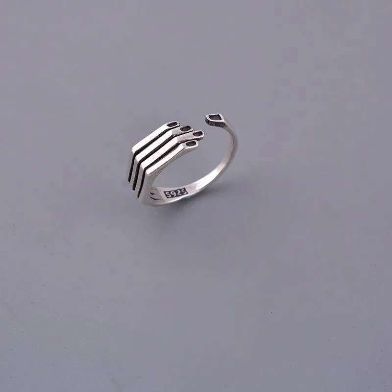 BF CLUB 925 Sterling Rings for Women Simple Geometric Handmade Irregular Retro Vintage Hands Ring Allergy For Birthday Gift