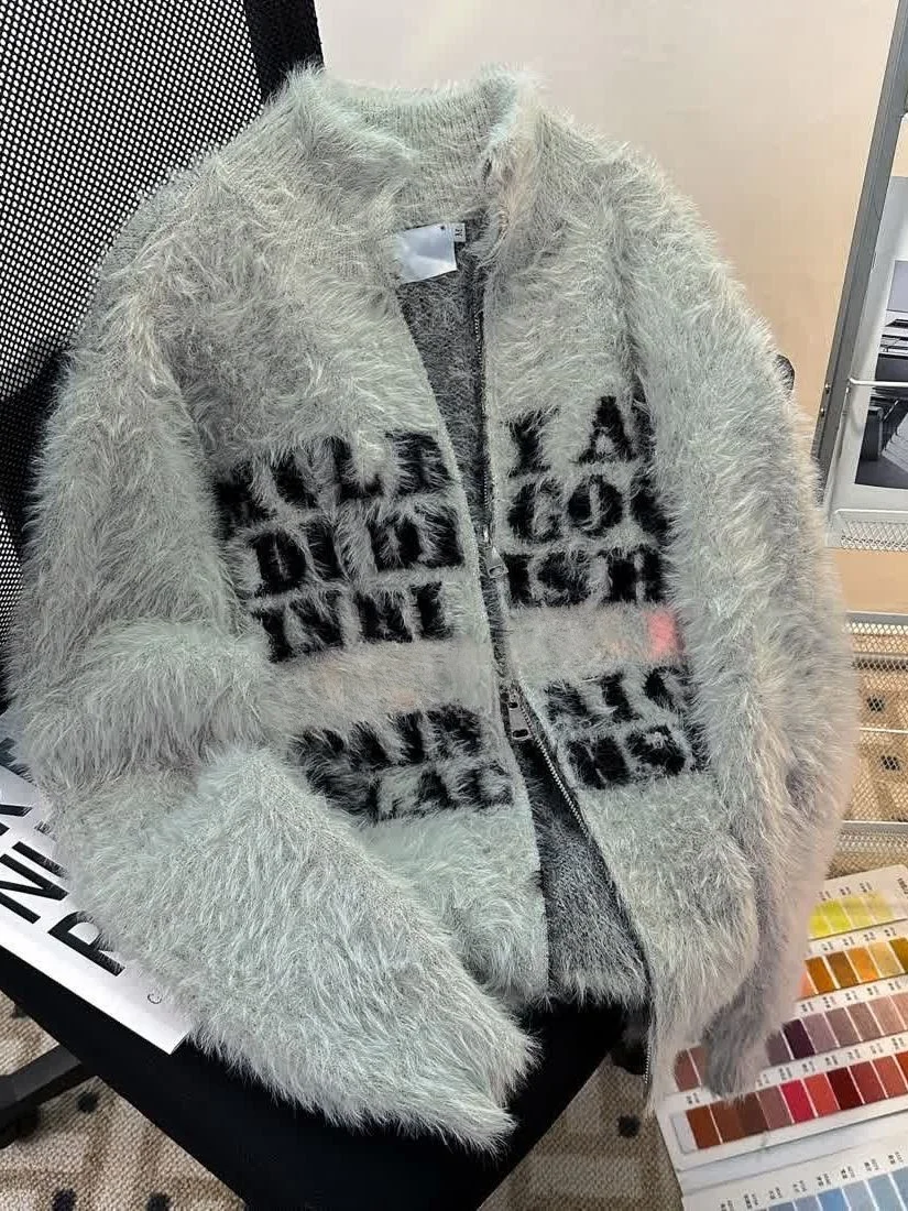 

Retro American Knitted Sweater Cardigan Men's Women's Lazy Sle Autumn Winter Couple Outerwear Casual Sle Polyester Fiber