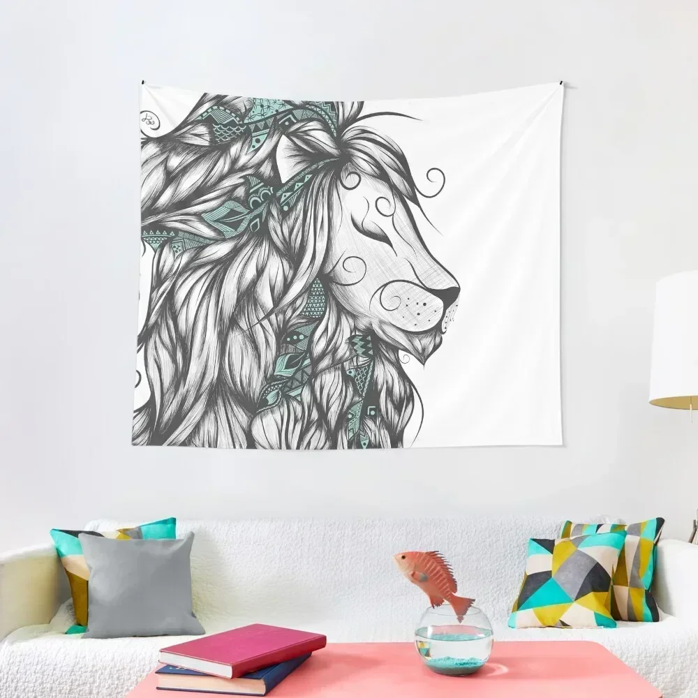 Poetic Lion Turquoise Tapestry Room Decorating Aesthetic Aesthetic Room Decorations Room Decor For Girls Tapestry