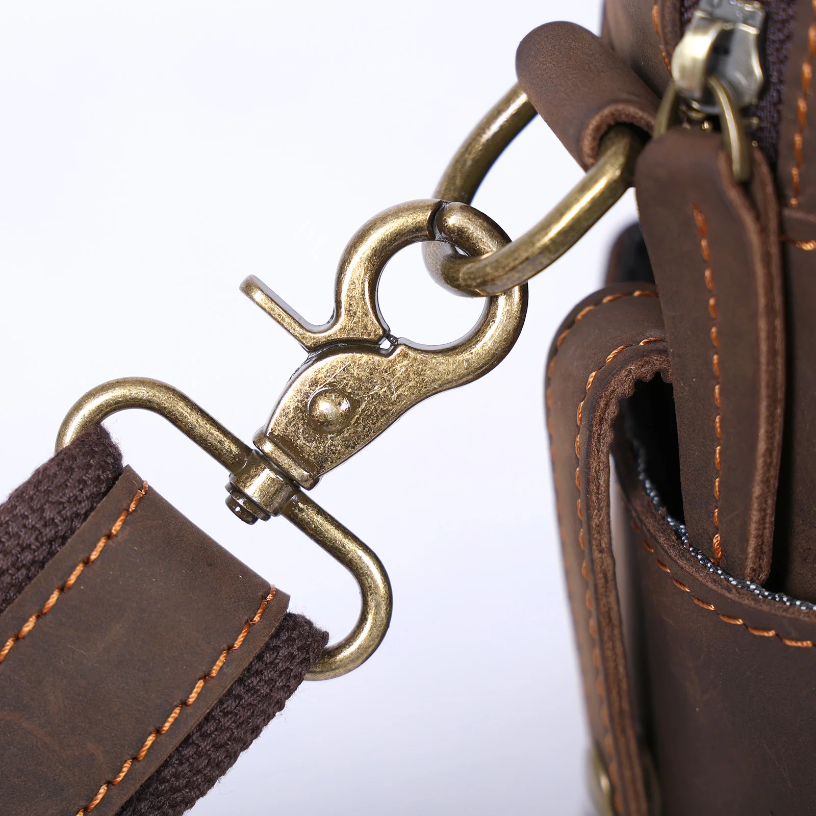 Vintage Herren-Aktentasche aus Vollnarbenleder, 16 Zoll Laptop-Umhängetasche, Echtes Leder, Business-Reisetasche, Crazy Horse Leder – Detail 9