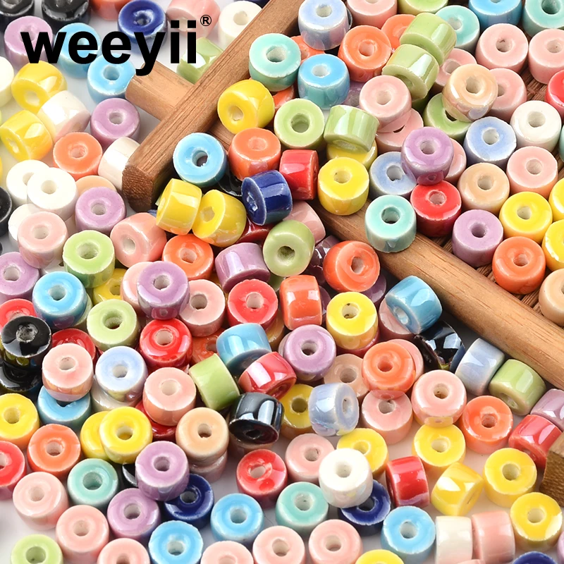 30pcs 4x6mm Ceramic Beads Simply Colored Round Flat Beads For Jewelry Making DIY Handmade Accessories