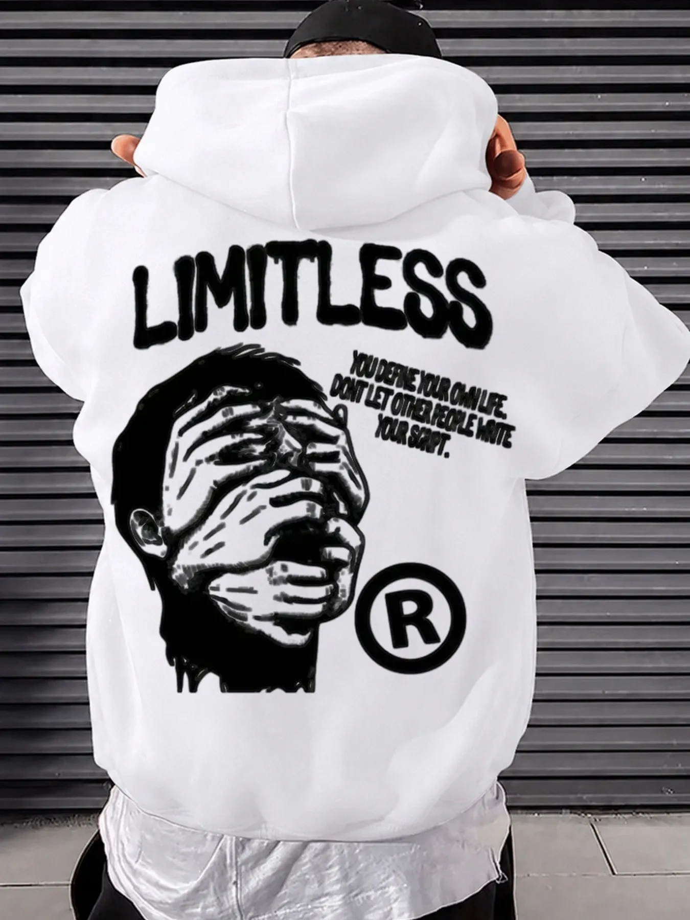 Men's Funny Graphic Hoodie, Distorted Limitless Melting Head Motivational Street Print, Grunge Retro Style, All-Season Loose Fit Pullover for Streetwear Enthusiasts, Casual Hangouts and Daily Wear