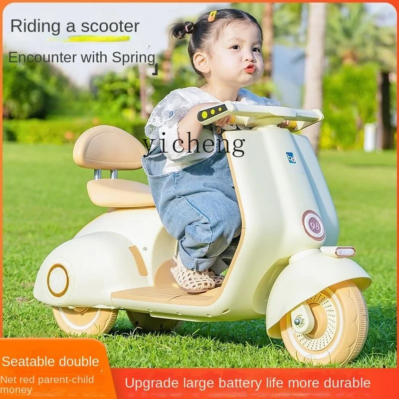 XL Large Electric Toy Car Children Can Sit Adult Motorcycle Double Parent-Child Three-Wheel Rechargeable Vehicle