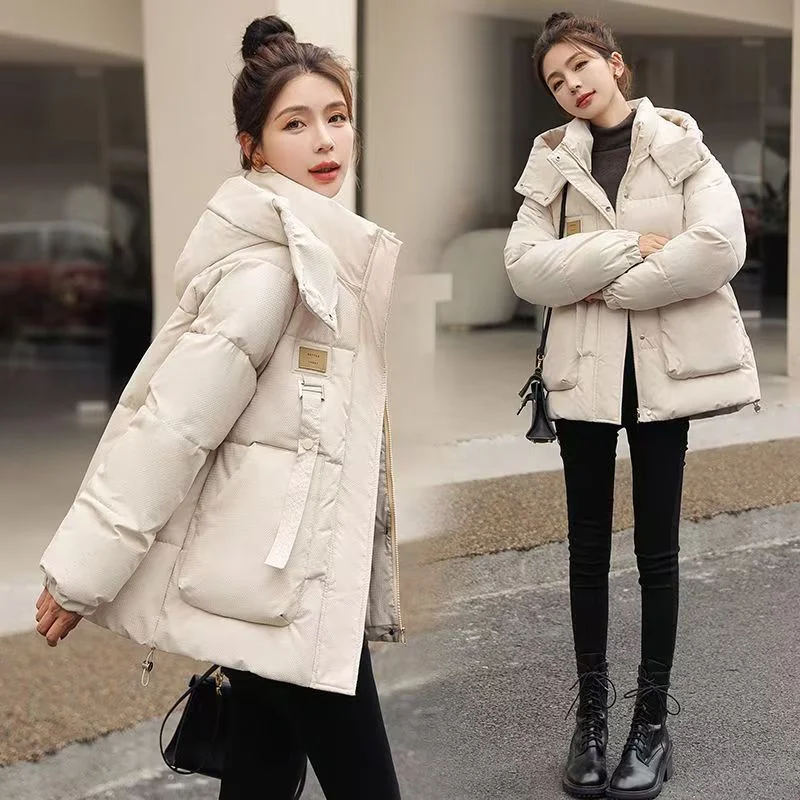 New Fashion In Autumn And Winter Of 2024 Cotton-padded Jacket Stand Collar Hooded Loose Joker Cold-proofcasual Cotton-padded Top