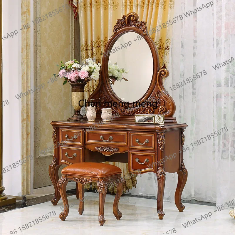 

Decorations Storage Vanity Desk Mirror Brown Wood Lounges Vanity Desk Makeup Drawers Modern Coiffeuse Chambre Furniture Home