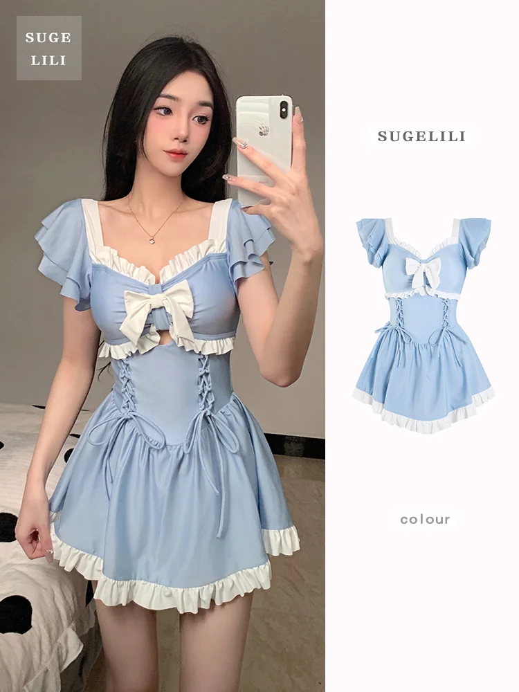 

Knot Swimsuit Women's Thermal Bath Conserva Girl Student Summer Swimming Fre Sle Casual Swimwear
