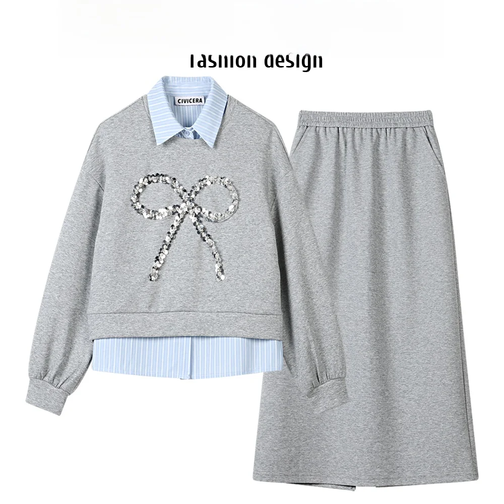 

CIVICERA ey, повседневный антивозрастной комплект свитшотов, женский весенний ультра-горячий корейский комплект с юбкой и футболкой