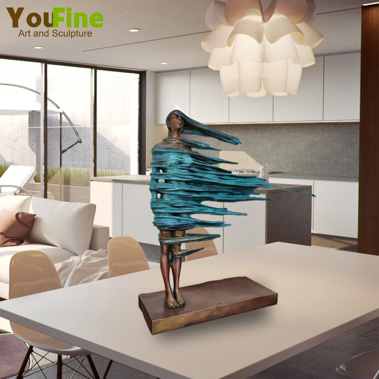 Abstract Bronze Girl Sculpture in Strong Wind Female Body Modern Art Bronze Statue Crafts For Home Hotel Hallway Decoration