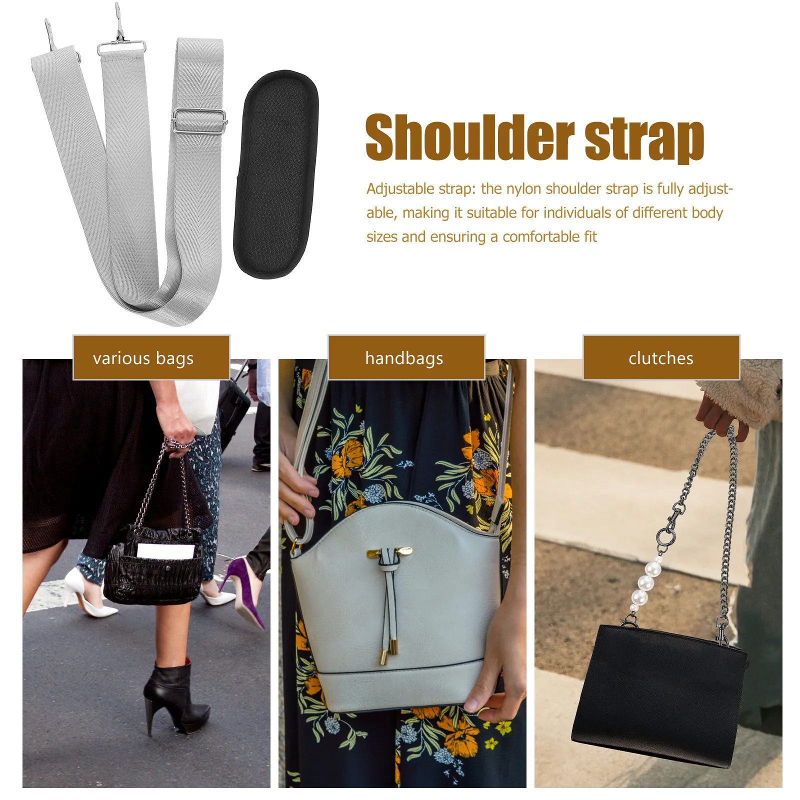 Adjustable Nylon Shoulder Strap Crossbody Replacements Wide Soft Thick Non-Slip Metal Hook for Laptop Messenger Bag Toolbox