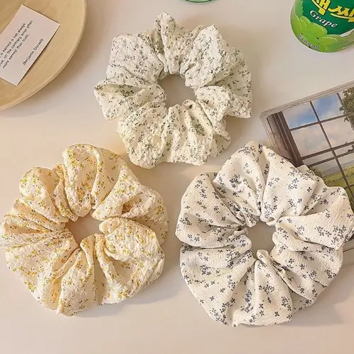 Coleteros florales coreanos azules y amarillos, bandas elásticas grandes para el cabello, coleteros para estudiantes universitarios, lazos para el cabello, cuerda, tocados bonitos