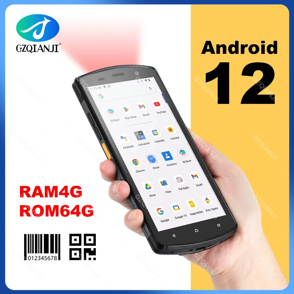 4G Android 12 Handheld PDA Device Warehouse Wifi Bluetooth QR Bar Code Reader Terminal Big Screen 2D Barcode Scanner PDA 4G64G