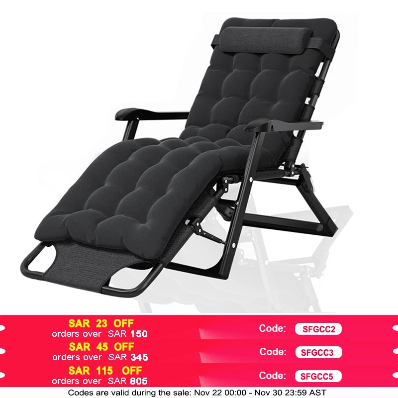 Adjustable Reclining Patio Chair with Cushion Oversized Lounge Chair for Outside with Headrest Folding Camping Chair