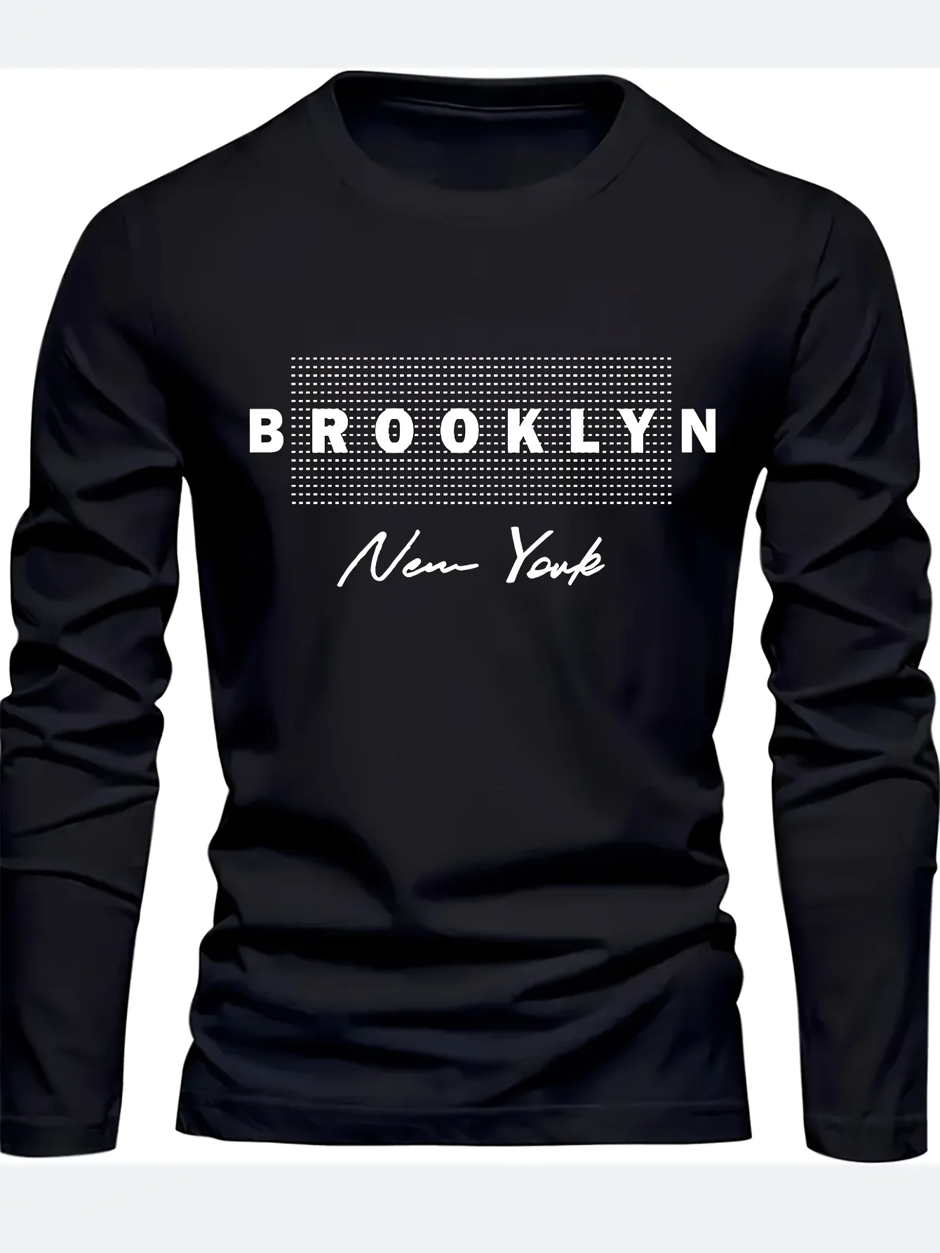 

Men's Brooklyn New York Letter Print T-Shirt Fashion Simple Design Long Sleeve O-Neck Tops Autumn Winter Oversize Casual Clothes